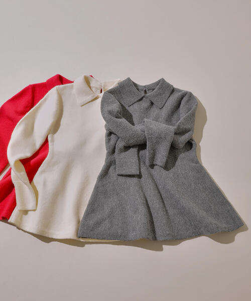 N.（N. Natural Beauty Basic）（エヌエヌナチュラルビューティーベーシック）の「襟付きペプラムニット（ニット/セーター・レディース・レッド/チャコールグレー/オフホワイト・MEDIUM）」の3枚目の写真