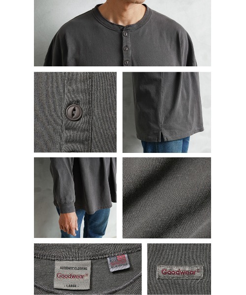 WAIPER.inc（ワイパーインク）の「Goodwear グッドウェア 2W7-65208 USAコットン ガーメントダイ L/S ヘンリーネック Tシャツ SUPER BIG（Tシャツ/カットソー・メンズ・グリーン系その他/ブルー系その他/イエロー/ピンク/チャコールグレー・S/M/L/XL）」の9枚目の写真