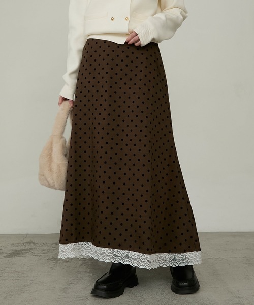 Cherir Mignon(シェリルミニョン)の「【Cherir Mignon】レースドッキングフロッキードットロングスカート(スカート・レディース・ブラック/ブラウン・M/S)」の16枚目の写真