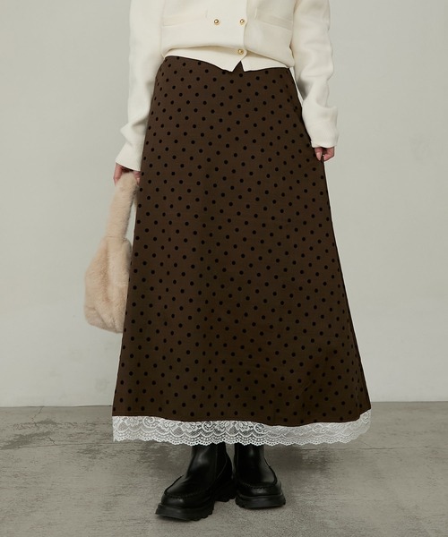 Cherir Mignon(シェリルミニョン)の「【Cherir Mignon】レースドッキングフロッキードットロングスカート(スカート・レディース・ブラック/ブラウン・M/S)」の17枚目の写真