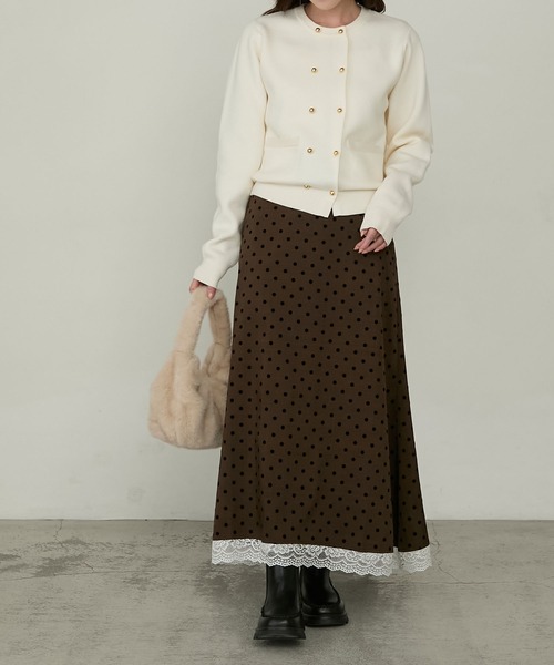 Cherir Mignon(シェリルミニョン)の「【Cherir Mignon】レースドッキングフロッキードットロングスカート(スカート・レディース・ブラック/ブラウン・M/S)」の18枚目の写真