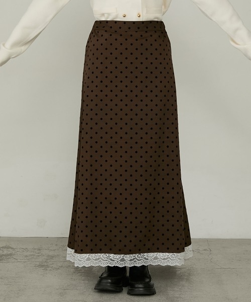 Cherir Mignon(シェリルミニョン)の「【Cherir Mignon】レースドッキングフロッキードットロングスカート(スカート・レディース・ブラック/ブラウン・M/S)」の20枚目の写真