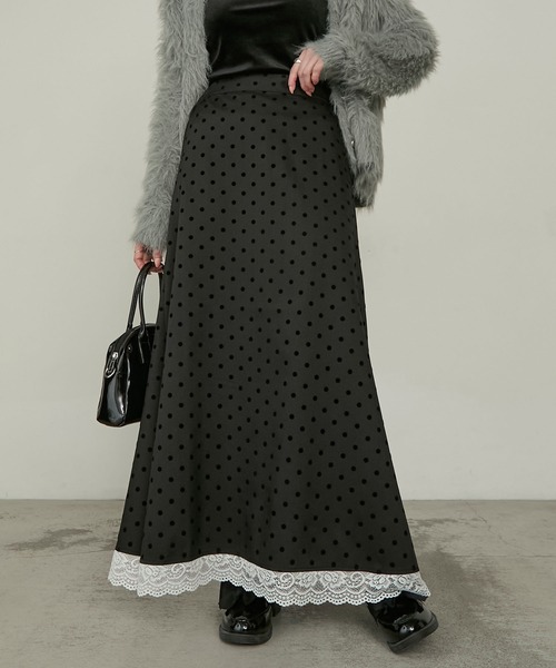 Cherir Mignon(シェリルミニョン)の「【Cherir Mignon】レースドッキングフロッキードットロングスカート(スカート・レディース・ブラック/ブラウン・M/S)」の7枚目の写真