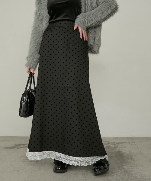 Cherir Mignon(シェリルミニョン)の「【Cherir Mignon】レースドッキングフロッキードットロングスカート(スカート・レディース・ブラック/ブラウン・M/S)」の11枚目の写真