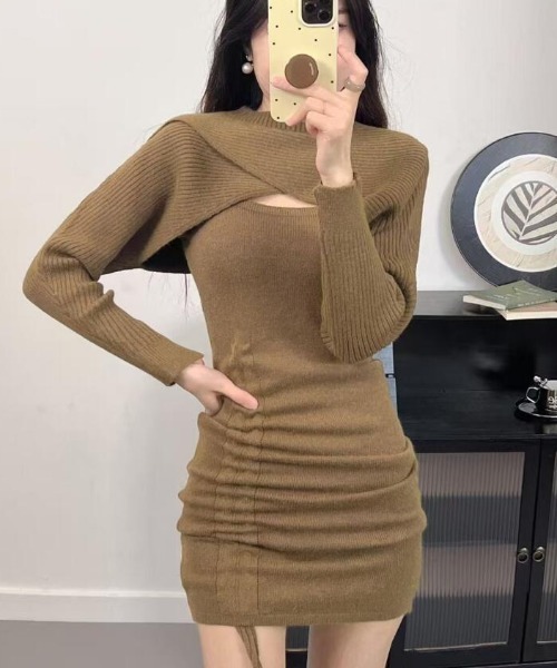 ツーピースニットミニワンピース（ワンピース）｜semplice