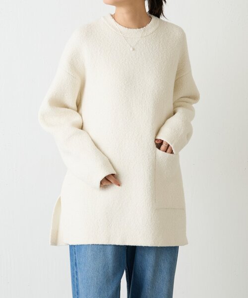 BEARDSLEY（ビアズリー）の「ブークレ接結スリットプルオーバー（ニット/セーター・レディース・ホワイト/ブラック・FREE）」の4枚目の写真