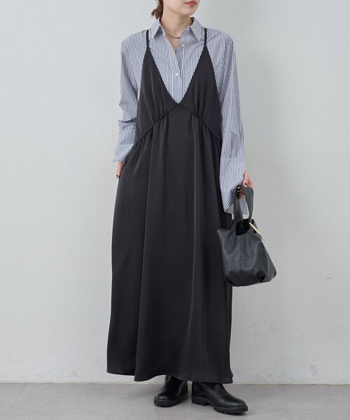 GALLARDAGALANTE(ガリャルダガランテ)の「ディープVサテンキャミワンピース(ワンピース・レディース・モカ/ブラック・FREE)」の9枚目の写真