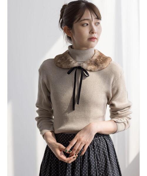 Samansa Mos2(サマンサ モスモス)の「【ゆべし×Samansa Mos2】ティペット付リブニット(ニット/セーター・レディース・ベージュ/レッド/ブラック/キャメル・F)」の3枚目の写真