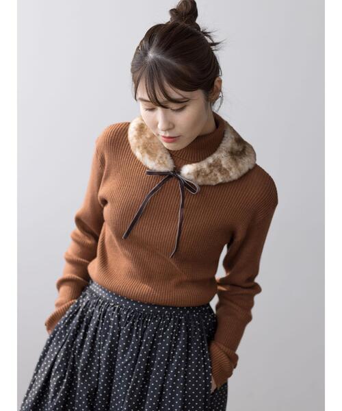 Samansa Mos2(サマンサ モスモス)の「【ゆべし×Samansa Mos2】ティペット付リブニット(ニット/セーター・レディース・ベージュ/レッド/ブラック/キャメル・F)」の4枚目の写真