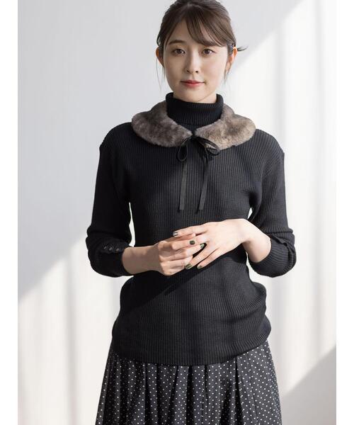 Samansa Mos2(サマンサ モスモス)の「【ゆべし×Samansa Mos2】ティペット付リブニット(ニット/セーター・レディース・ベージュ/レッド/ブラック/キャメル・F)」の2枚目の写真