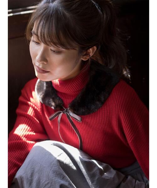 Samansa Mos2(サマンサ モスモス)の「【ゆべし×Samansa Mos2】ティペット付リブニット(ニット/セーター・レディース・ベージュ/レッド/ブラック/キャメル・F)」の5枚目の写真