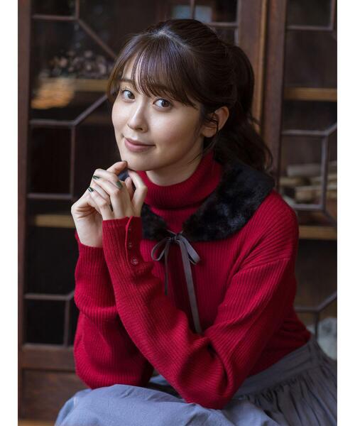 Samansa Mos2(サマンサ モスモス)の「【ゆべし×Samansa Mos2】ティペット付リブニット(ニット/セーター・レディース・ベージュ/レッド/ブラック/キャメル・F)」の6枚目の写真