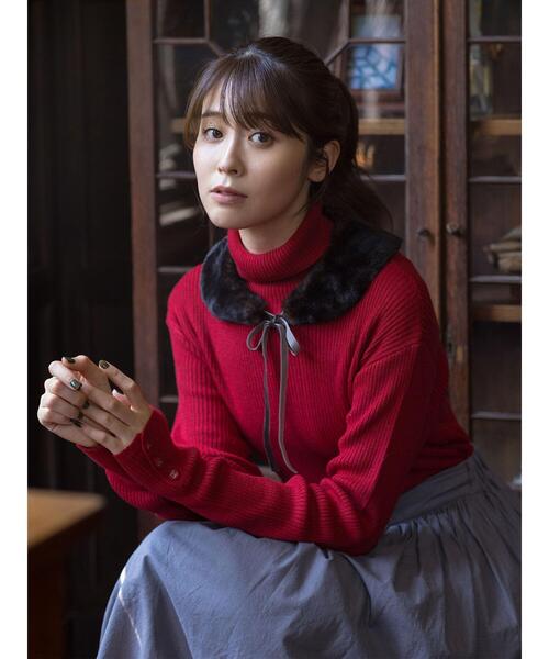 Samansa Mos2(サマンサ モスモス)の「【ゆべし×Samansa Mos2】ティペット付リブニット(ニット/セーター・レディース・ベージュ/レッド/ブラック/キャメル・F)」の7枚目の写真