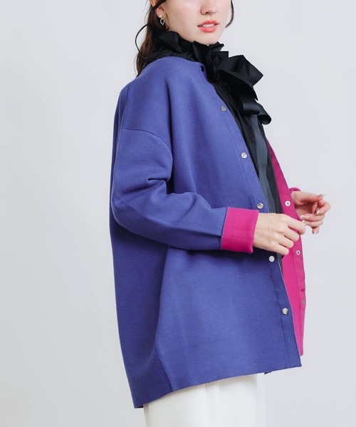 PICCIN(ピッチン)の「ドットボタングログランテープ配色カーディガン(カーディガン/ボレロ・レディース・オフホワイト/ブラック/ブルー・M)」の3枚目の写真