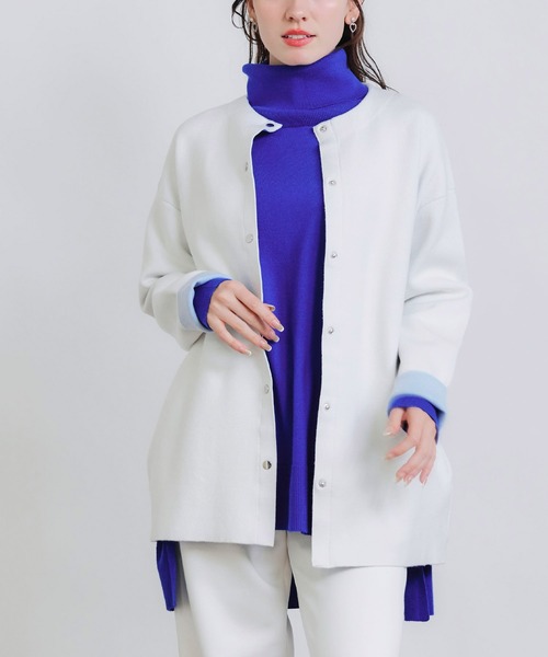 PICCIN(ピッチン)の「ドットボタングログランテープ配色カーディガン(カーディガン/ボレロ・レディース・オフホワイト/ブラック/ブルー・M)」の4枚目の写真