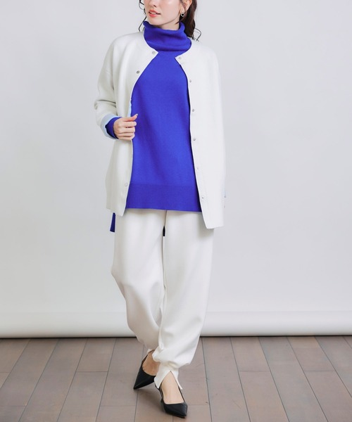 PICCIN(ピッチン)の「ドットボタングログランテープ配色カーディガン(カーディガン/ボレロ・レディース・オフホワイト/ブラック/ブルー・M)」の8枚目の写真