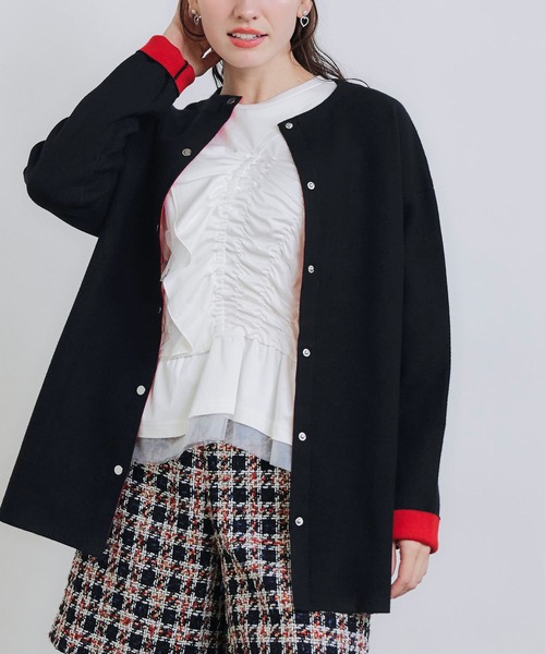 PICCIN(ピッチン)の「ドットボタングログランテープ配色カーディガン(カーディガン/ボレロ・レディース・オフホワイト/ブラック/ブルー・M)」の12枚目の写真