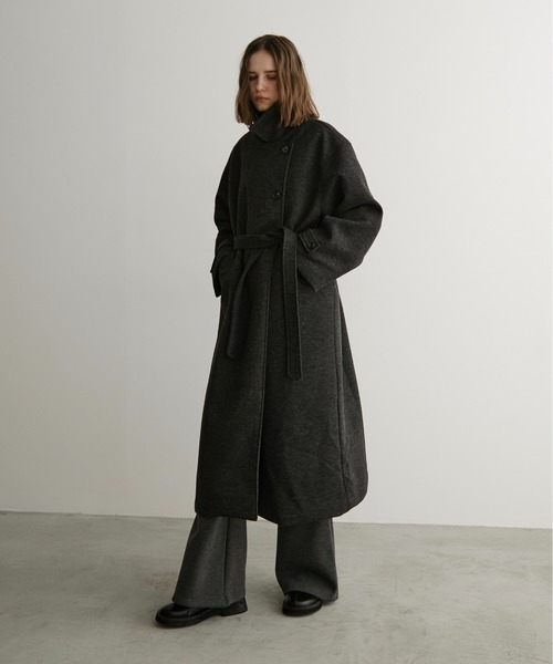 ウールライクダブルロングコート（ステンカラーコート）｜LOSCa