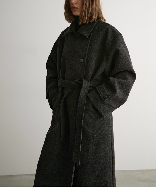 ウールライクダブルロングコート（ステンカラーコート）｜LOSCa