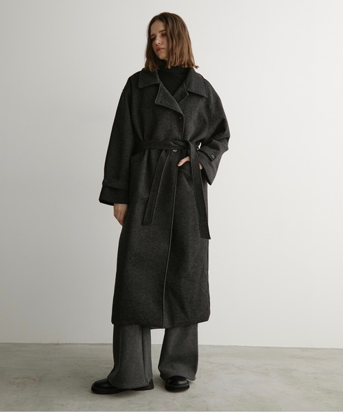 ウールライクダブルロングコート（ステンカラーコート）｜LOSCa