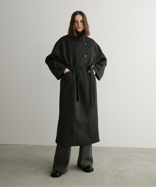 ウールライクダブルロングコート（ステンカラーコート）｜LOSCa