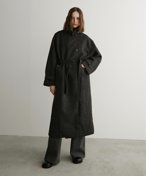 ウールライクダブルロングコート（ステンカラーコート）｜LOSCa