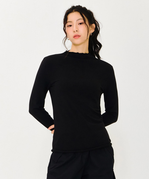 CHASECULT(チェイスカルト)の「レディースフリルハーフネックTシャツ-ブラック(Tシャツ/カットソー・レディース・ブラック・95/90/85)」の4枚目の写真