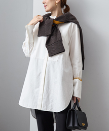 VERMEIL par iena 長袖シャツ ノーカラー 総柄 ホワイト VERMEIL par