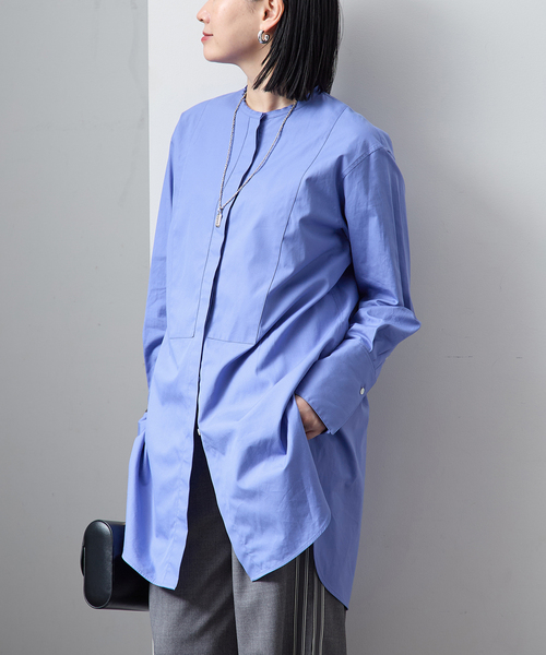 VERMEIL par iena(ヴェルメイユパーイエナ)の「ソフトブロードバンドカラーシャツ(シャツ/ブラウス・レディース・スカイブルー/ホワイト・FREE)」の9枚目の写真