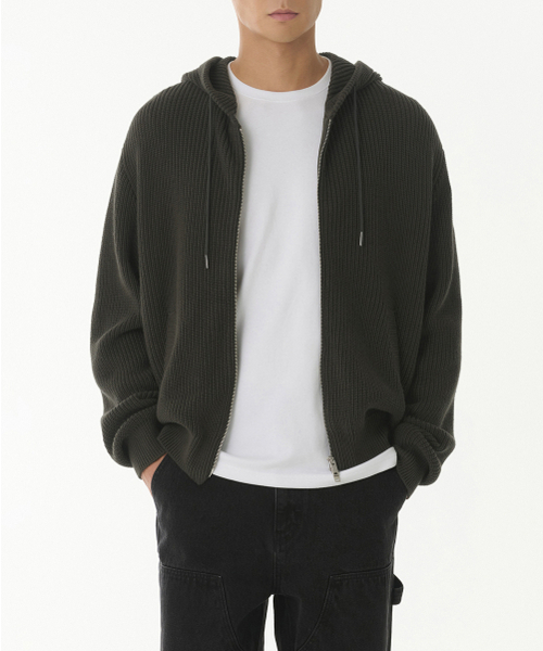 MUSINSA STANDARD（ムシンサスタンダード）の「リブニットフードパーカー[カーキ]（ニット/セーター・メンズ・その他・MEDIUM/LARGE/X-LARGE/XX-LARGE）」の2枚目の写真