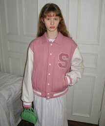 SINOON（シヌーン）の「CLASSIC LOGO AWARD JACKET (PALE PINK)（スタジャン）」