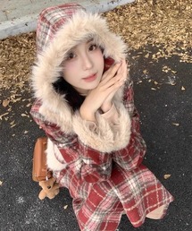 gossip！ロサンゼルス（ゴシップロサンゼルス）の「「セットアップ」 Y2K チェック柄中棉 フェイクファー ジャケット×チェック スカート 2点SET レディース（セットアップ・メンズ）」