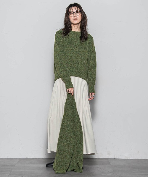 MAYSON GREY(メイソングレイ)の「フラッフィークルーネックプルオーバー≪手洗い可能≫(ニット/セーター・レディース・チャコールグレー/オフホワイト/グリーン・M)」の7枚目の写真