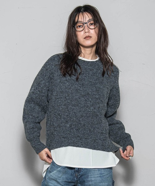 MAYSON GREY(メイソングレイ)の「フラッフィークルーネックプルオーバー≪手洗い可能≫(ニット/セーター・レディース・チャコールグレー/オフホワイト/グリーン・M)」の13枚目の写真