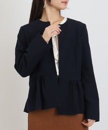 ノーカラージャケット（ブルー・ネイビー/青色系）ファッション通販