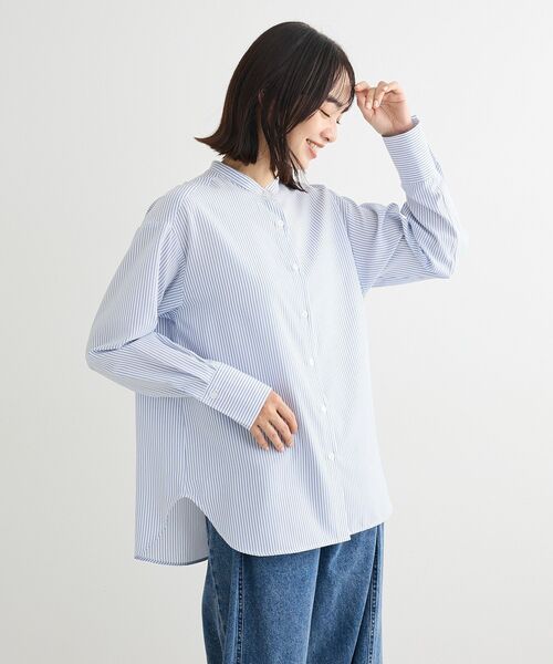 Green　Parks（グリーンパークス）の「ホワイトインナーバンドカラーシャツ（シャツ/ブラウス・レディース・オフホワイト/ストライプ・FREE）」の2枚目の写真