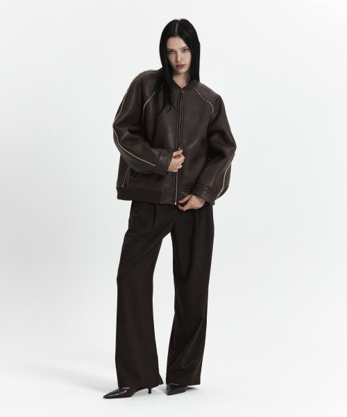 CURETTY(キュリティ)の「C LINE TRIM FAUX SHEARLING JACKET_BROWN(ライダースジャケット・レディース・ブラウン・SMALL)」の4枚目の写真