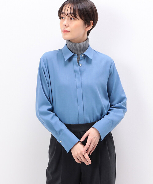 COMME CA(コムサ)の「〔 TALLサイズ 〕 ビエラ シャツ(シャツ/ブラウス・レディース・グレー/サックスブルー・13号/15号)」の2枚目の写真