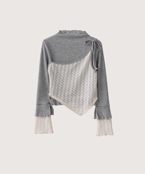 LA POMME petit(ラポミ・プチ)の「Asymmetry Lace Tops(Tシャツ/カットソー・レディース・グレー/ブルー・FREE)」の2枚目の写真