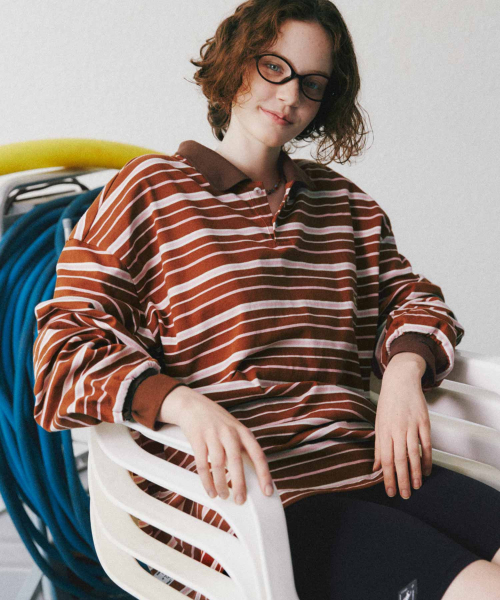WMC(ダブリューエムシー)の「ストライプカラーラグビーTシャツ_BROWN(ポロシャツ・レディース・ブラウン・MEDIUM/LARGE)」の3枚目の写真