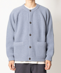 Annette Superfine Wool Heavy Rib Knit Cardigan Melange Blue