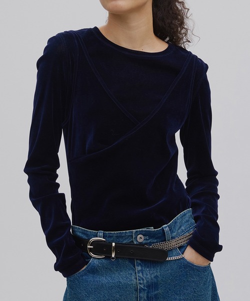 トップス CROSS LAYERED FLOCKY TULLE TOP CROSS LAYERED FLOCKY TULLE TOP（Tシャツ/カットソー）｜Ameri