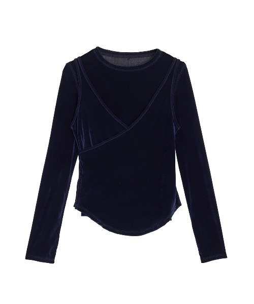 CROSS LAYERED FLOCKY TULLE TOP（Tシャツ/カットソー）｜Ameri