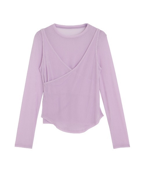 トップス CROSS LAYERED FLOCKY TULLE TOP CROSS LAYERED FLOCKY TULLE TOP（Tシャツ/カットソー）｜Ameri