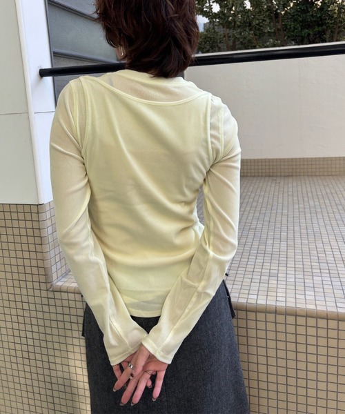 CROSS LAYERED FLOCKY TULLE TOP（Tシャツ/カットソー）｜Ameri