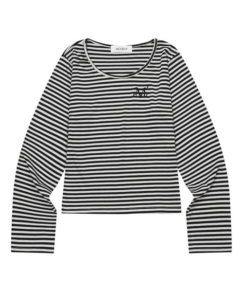 MUCENT（ムセント）の「MUCENT／ＵネックボーダーロングスリーブT（Tシャツ/カットソー・レディース・ベージュ/チャコール/ホワイト・FREE）」の4枚目の写真