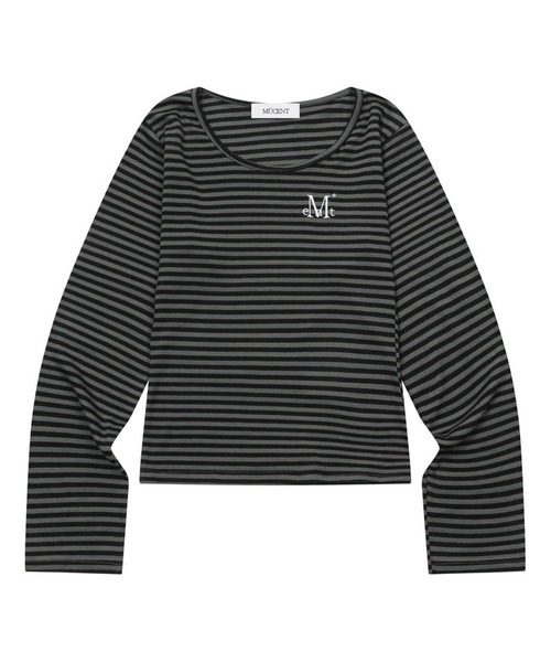 MUCENT（ムセント）の「MUCENT／ＵネックボーダーロングスリーブT（Tシャツ/カットソー・レディース・ベージュ/チャコール/ホワイト・FREE）」の8枚目の写真