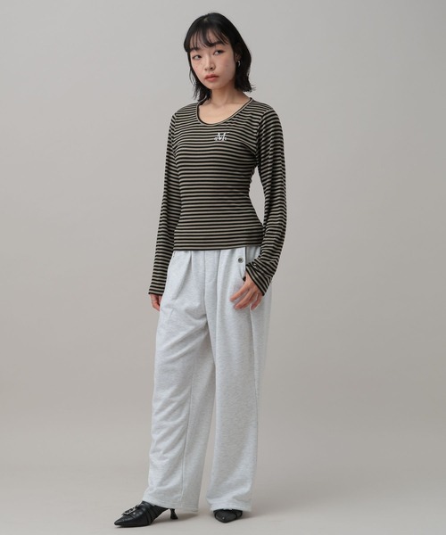 MUCENT（ムセント）の「MUCENT／ＵネックボーダーロングスリーブT（Tシャツ/カットソー・レディース・ベージュ/チャコール/ホワイト・FREE）」の16枚目の写真