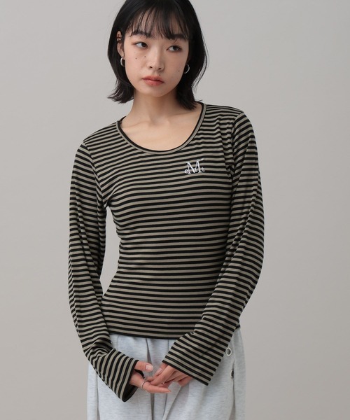 MUCENT（ムセント）の「MUCENT／ＵネックボーダーロングスリーブT（Tシャツ/カットソー・レディース・ベージュ/チャコール/ホワイト・FREE）」の19枚目の写真