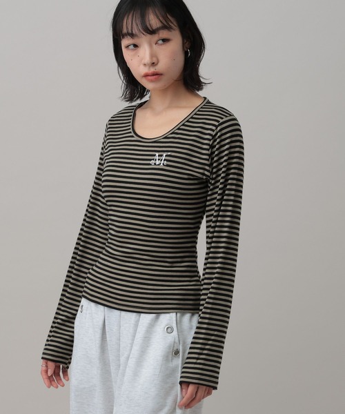 MUCENT（ムセント）の「MUCENT／ＵネックボーダーロングスリーブT（Tシャツ/カットソー・レディース・ベージュ/チャコール/ホワイト・FREE）」の20枚目の写真